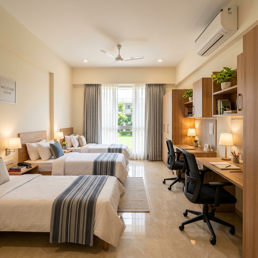 Triple sharing room at Happie Hub